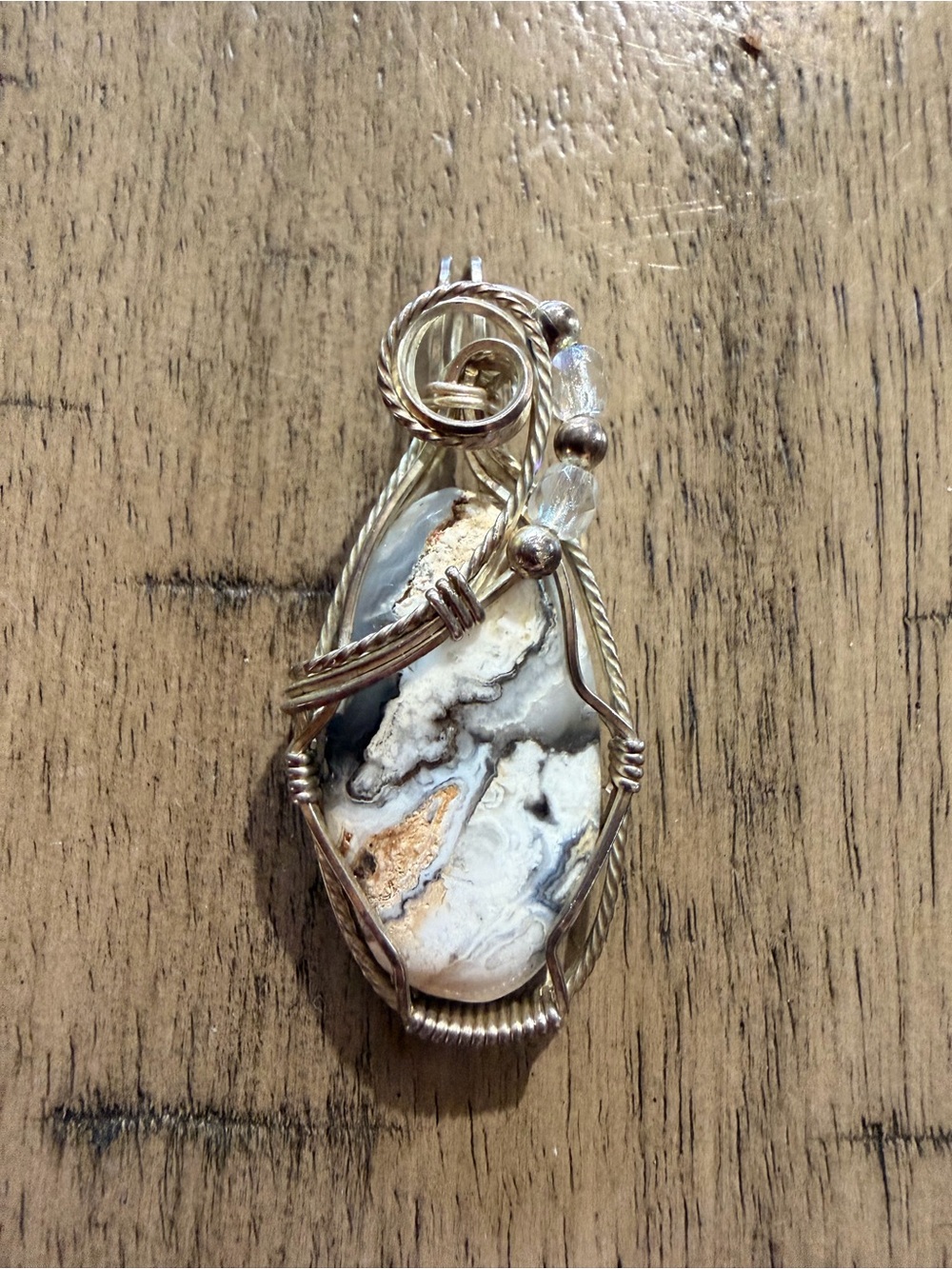Handcrafted White and Black Agate Wire-Wrapped Pendant